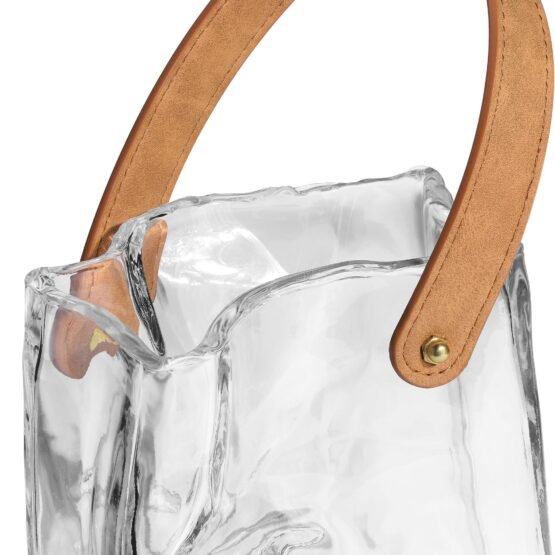 Handbag Clear Glass 6.5 Inch Tall Vase with Faux Leather Handle - Image 8