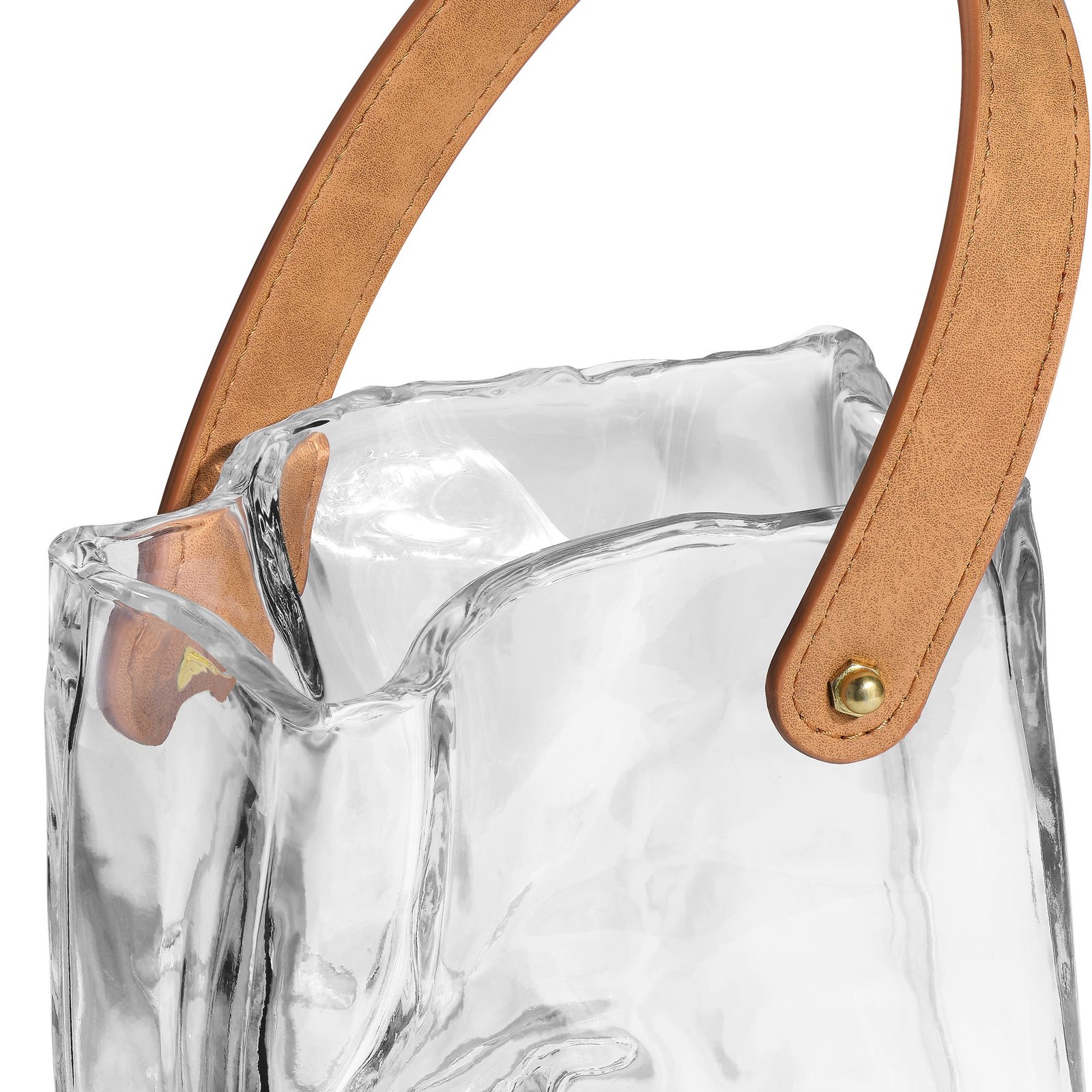 Handbag Clear Glass 6.5 Inch Tall Vase with Faux Leather Handle - Image 8