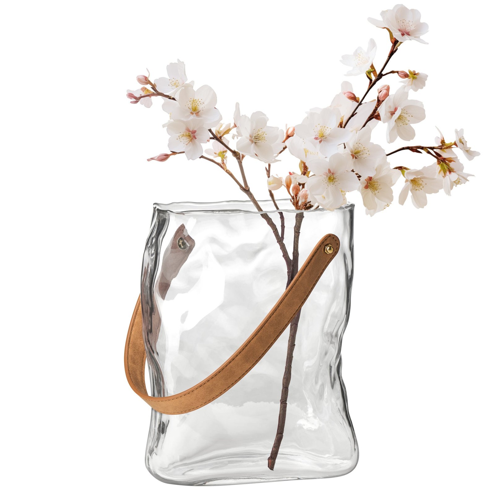 Handbag Clear Glass 9.5 Inch Tall Vase with Faux Leather Handle - Image 7