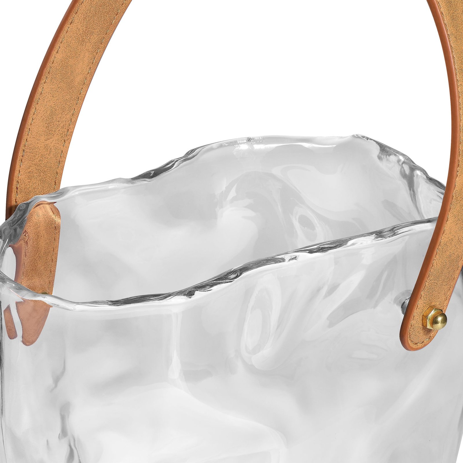 Handbag Clear Glass 9.5 Inch Tall Vase with Faux Leather Handle - Image 8