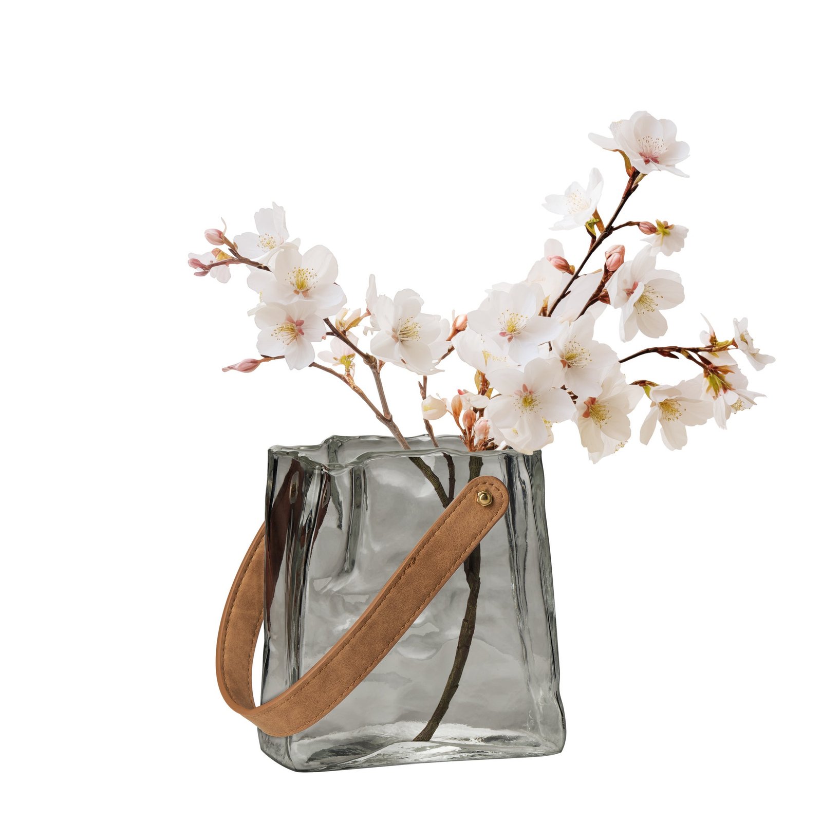 Handbag Smoke Glass 6.5 Inch Tall Vase with Faux Leather Handle - Image 7