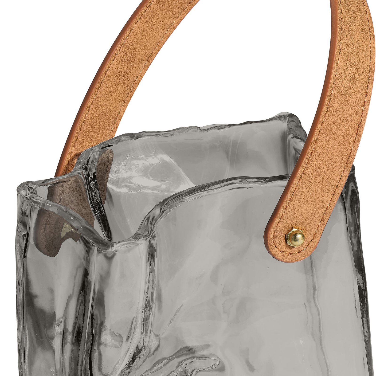 Handbag Smoke Glass 6.5 Inch Tall Vase with Faux Leather Handle - Image 8