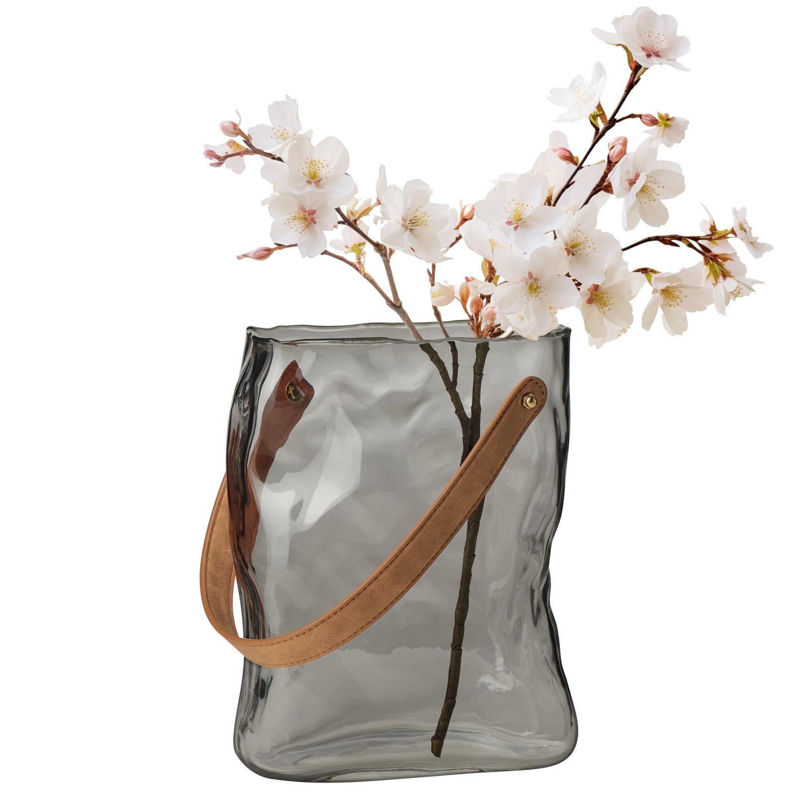 Handbag Smoke Glass 9.5 Inch Tall Vase with Faux Leather Handle - Image 7