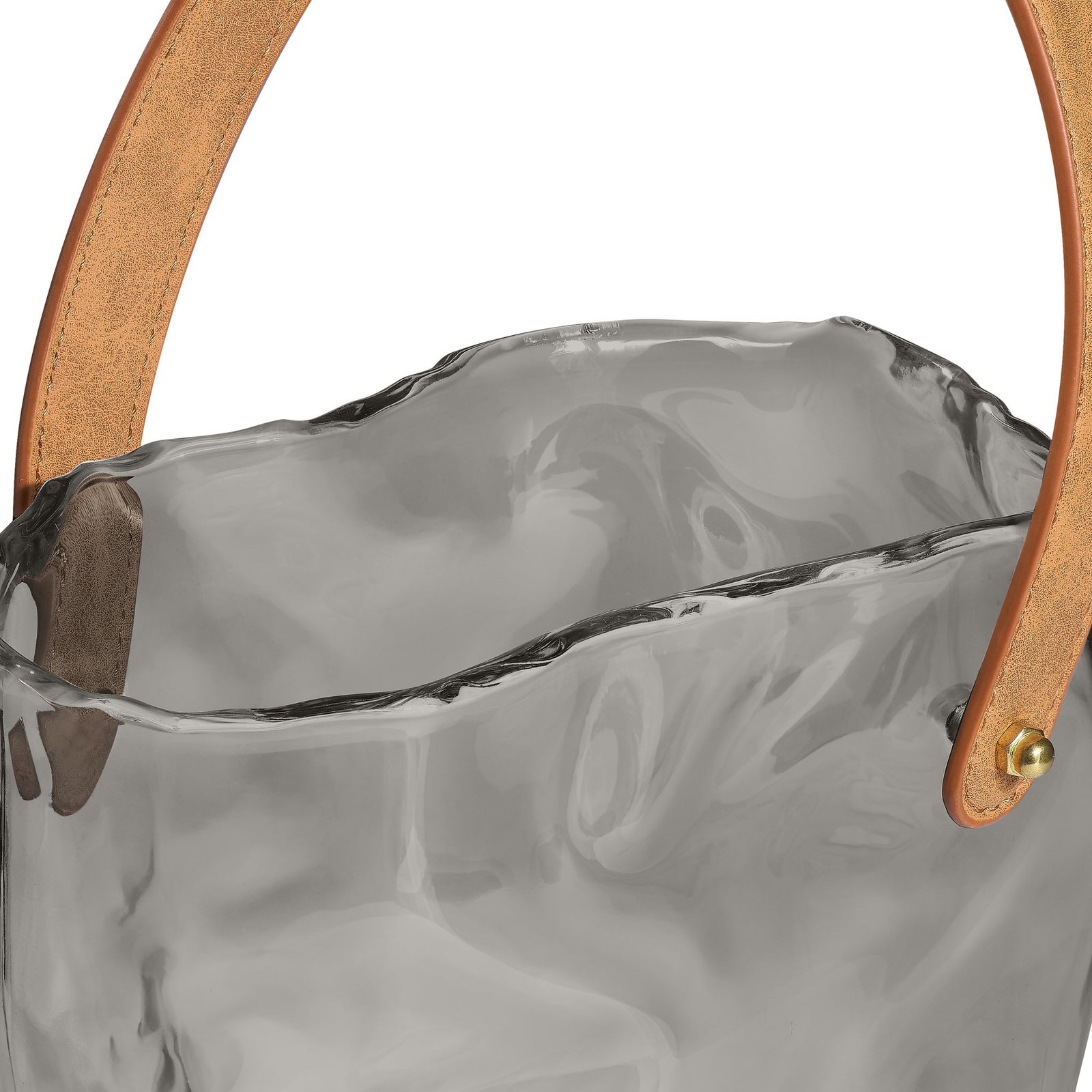 Handbag Smoke Glass 9.5 Inch Tall Vase with Faux Leather Handle - Image 8