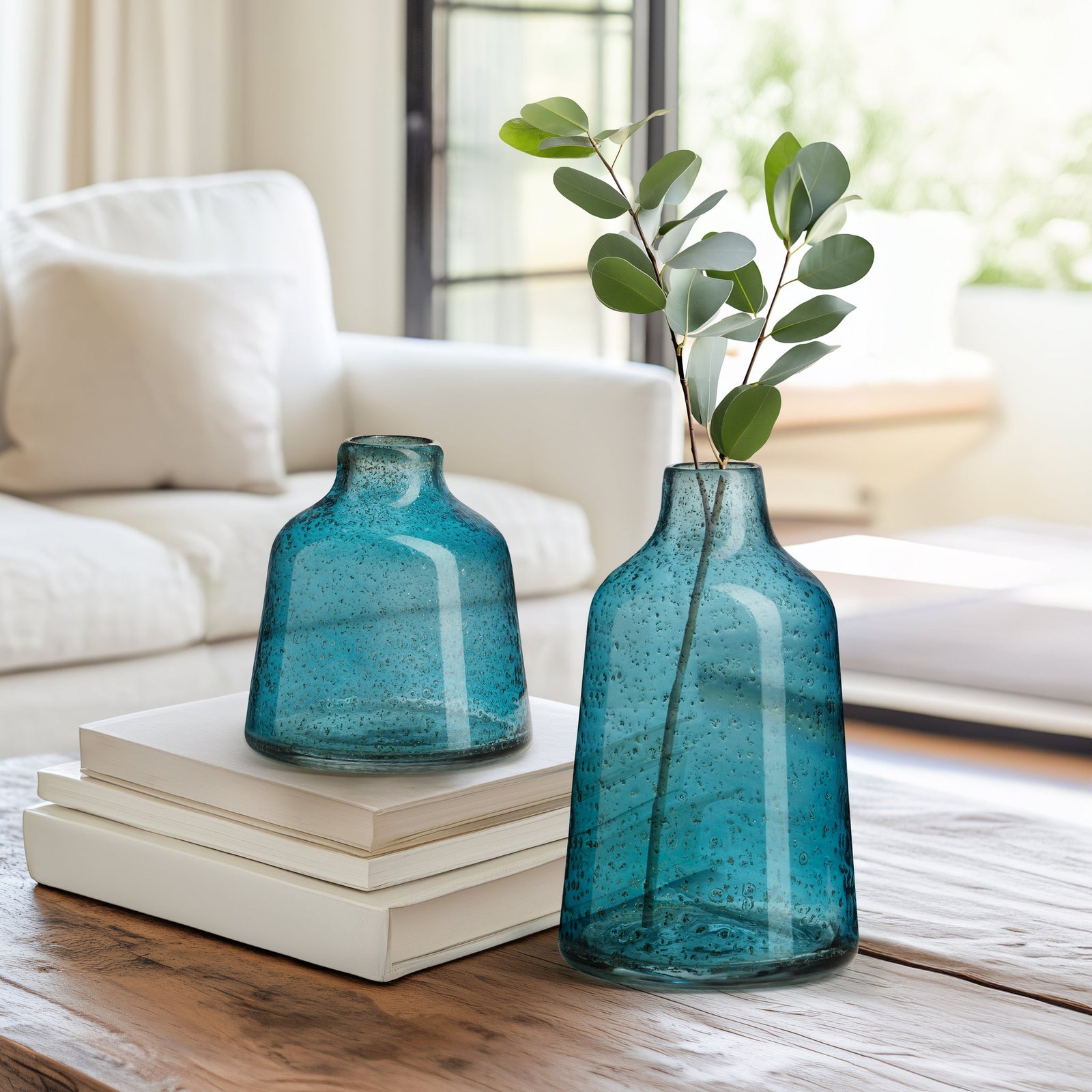 Marina Tapered Gold Bubble 6 Inch Tall Glass Vase - Blue - Image 4