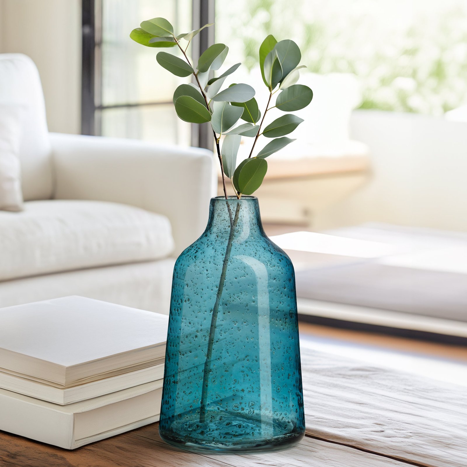 Marina Tapered Gold Bubble 10 Inch Tall Glass Vase - Blue - Image 6