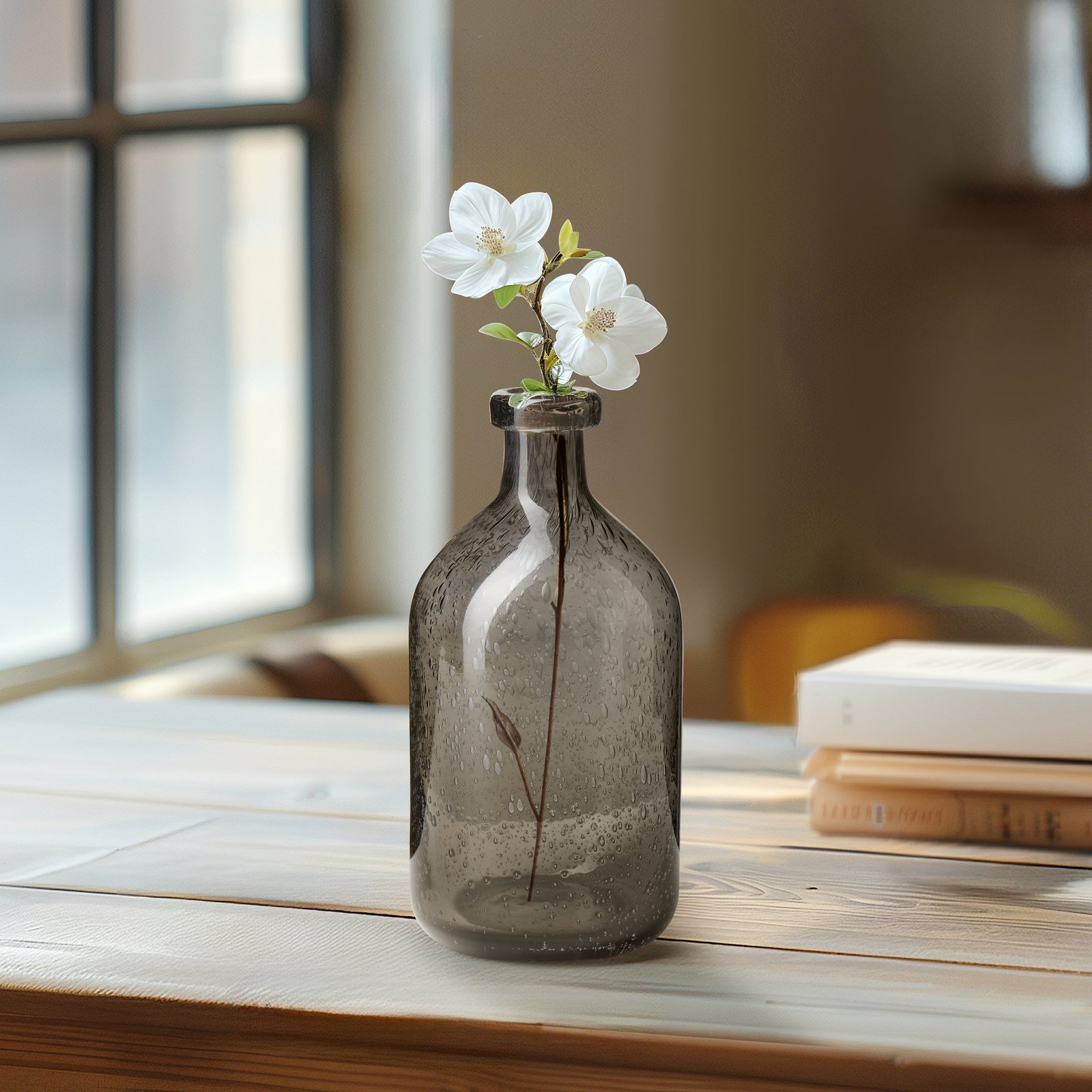 Tito Hand Blown Smoke Glass 8 Inch Tall Bottle Vase - Image 4