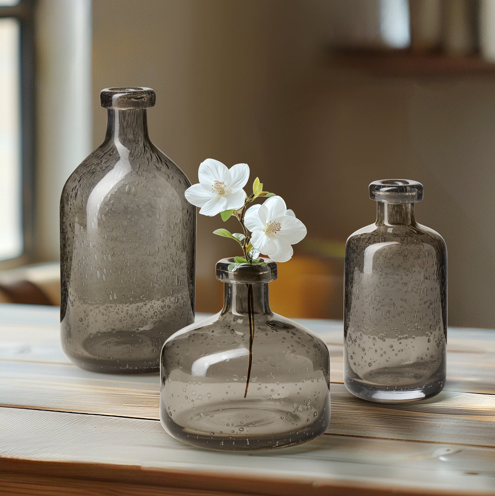 Tito Hand Blown Smoke Glass 8 Inch Tall Bottle Vase - Image 5