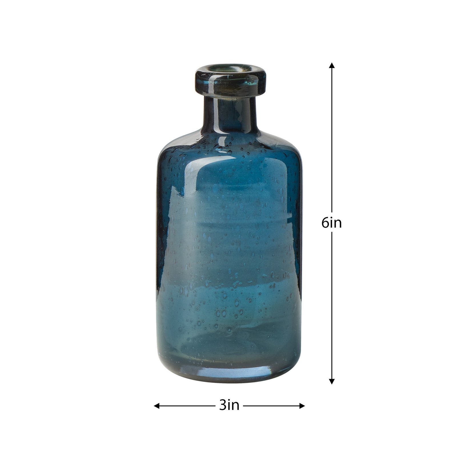 Tito Hand Blown Blue Glass 6 Inch Tall Bottle Vase - Image 3