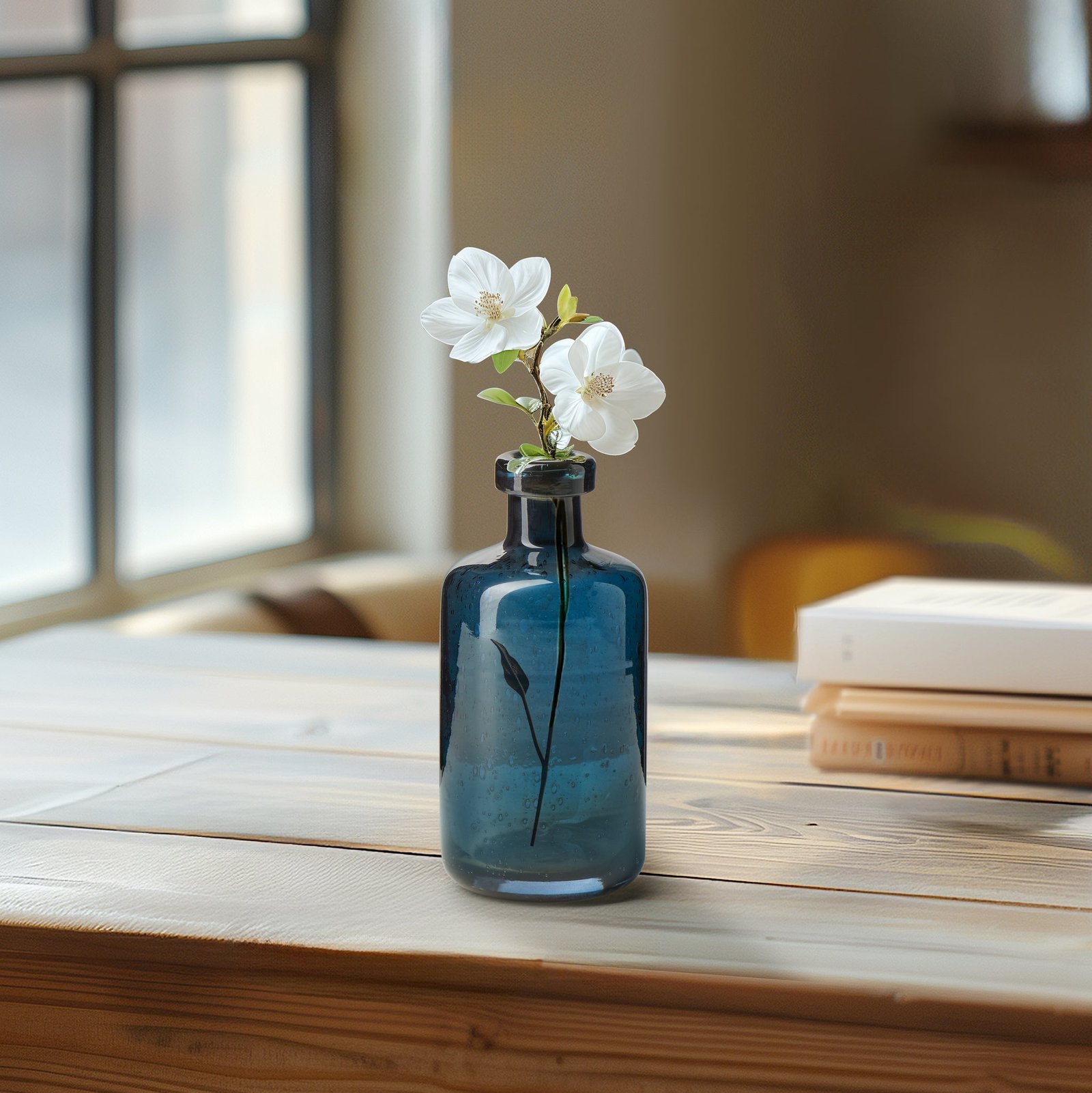 Tito Hand Blown Blue Glass 6 Inch Tall Bottle Vase - Image 4