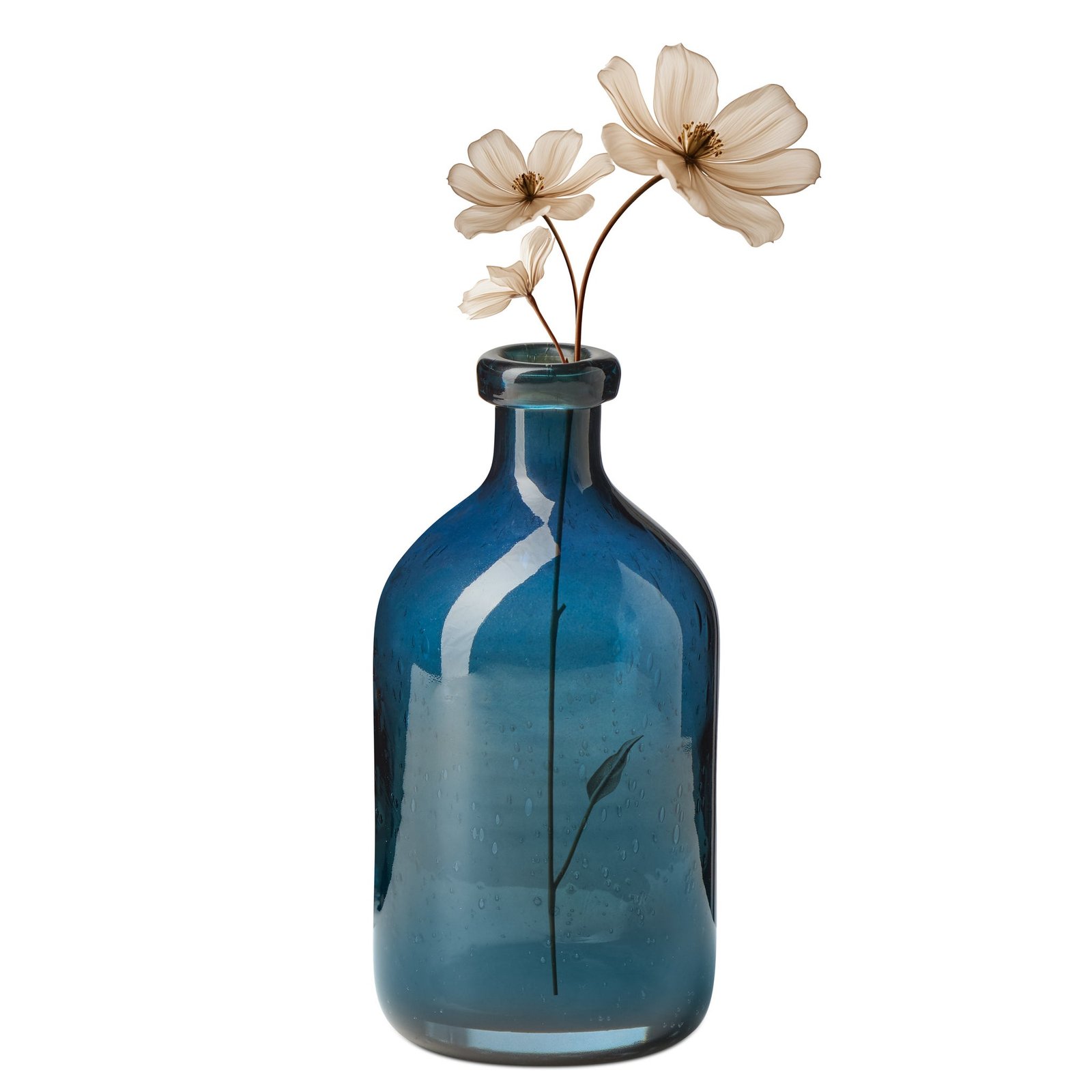 Tito Hand Blown Blue Glass 8 Inch Tall Bottle Vase - Image 8