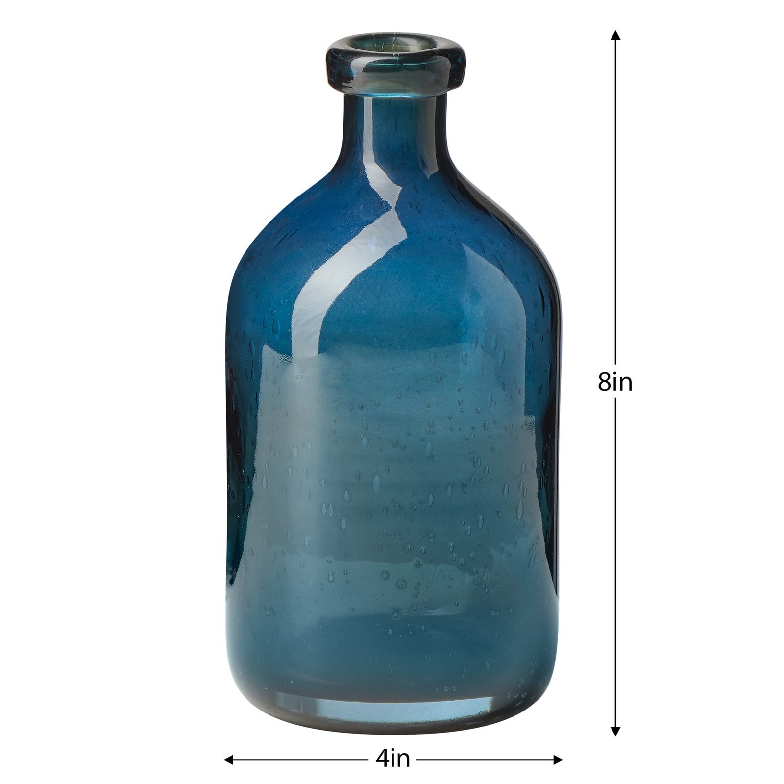 Tito Hand Blown Blue Glass 8 Inch Tall Bottle Vase - Image 3