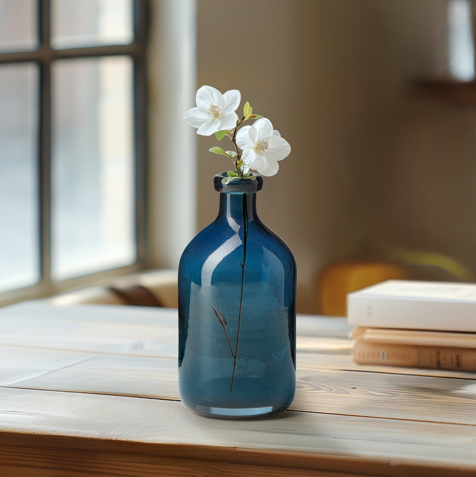 Tito Hand Blown Blue Glass 8 Inch Tall Bottle Vase - Image 4