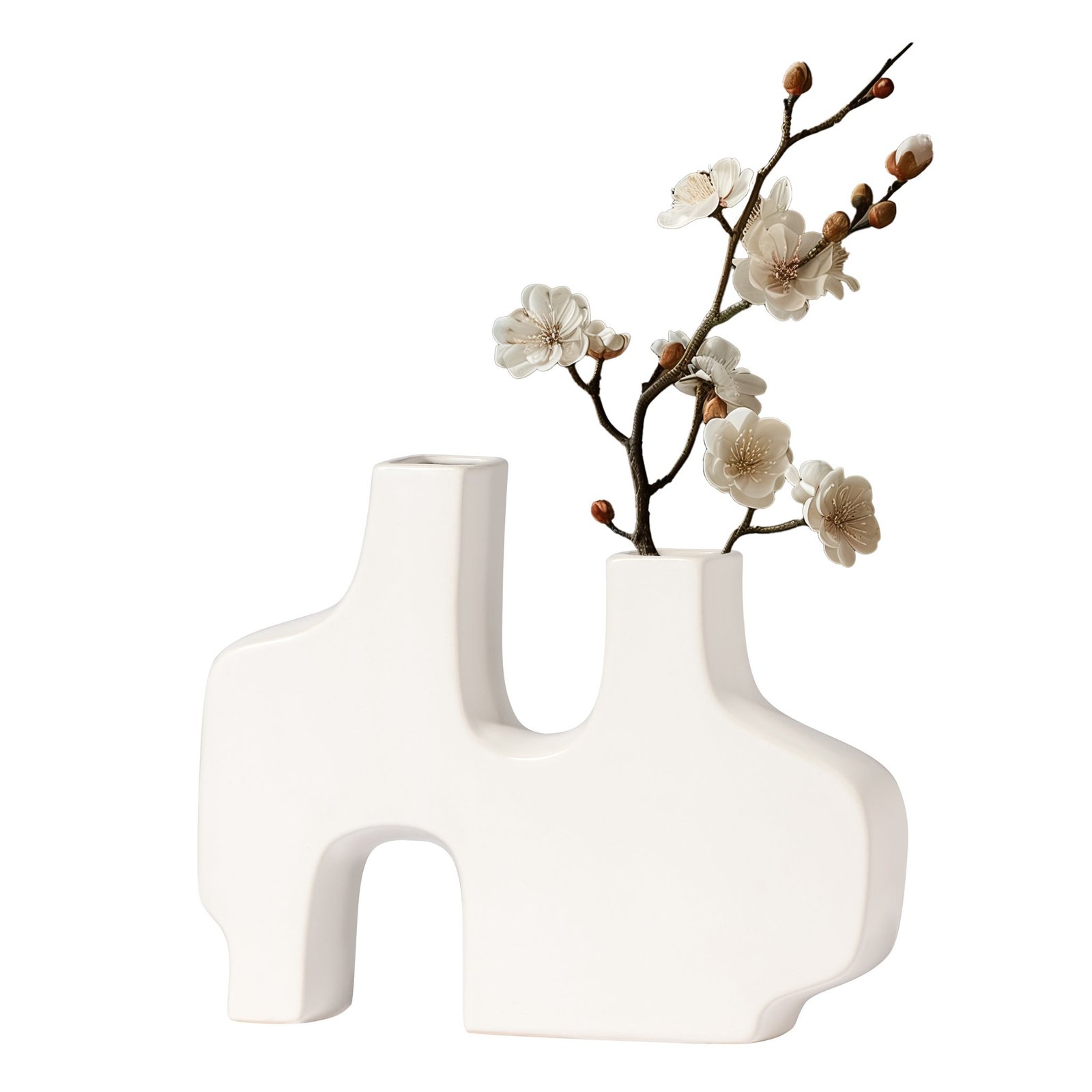 Abstract Duo 11.5 x 9 Inch Tall Matte White Ceramic Vase - Image 9
