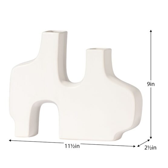 Abstract Duo 11.5 x 9 Inch Tall Matte White Ceramic Vase - Image 4