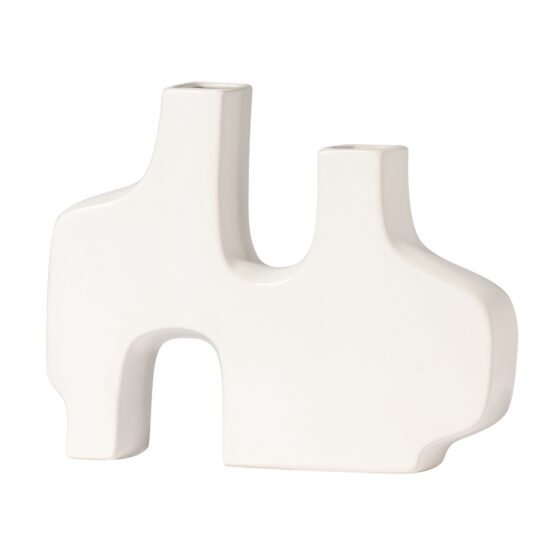 Abstract Duo 11.5 x 9 Inch Tall Matte White Ceramic Vase