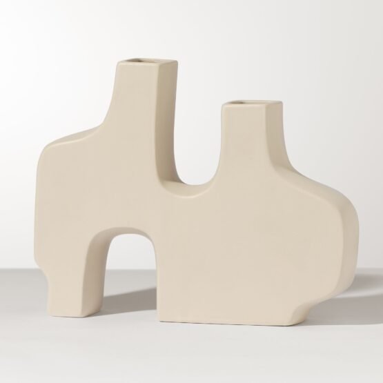 Abstract Duo 11.5 x 9 Inch Tall Matte Cream Ceramic Vase - Image 7