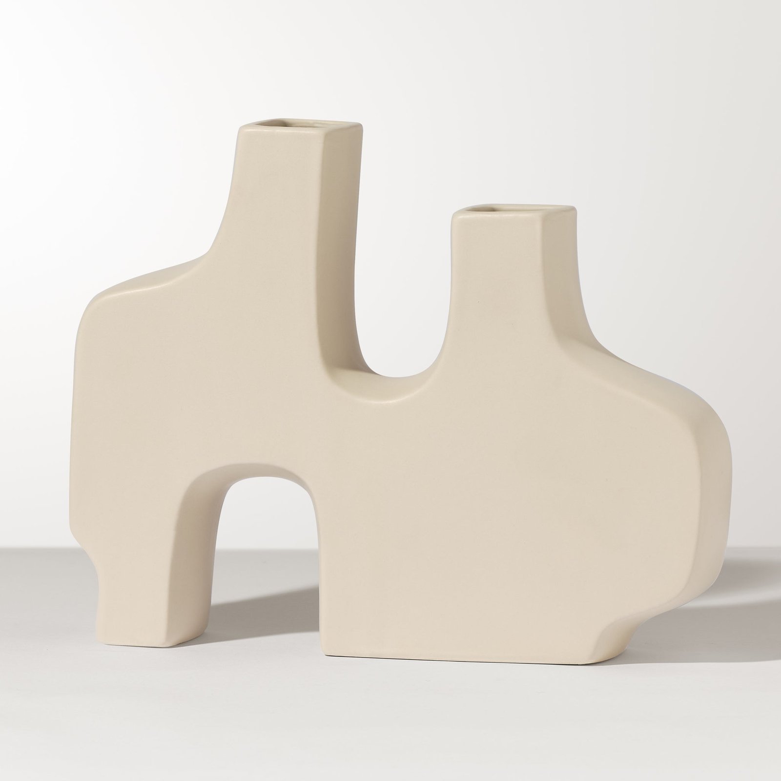 Abstract Duo 11.5 x 9 Inch Tall Matte Cream Ceramic Vase - Image 7