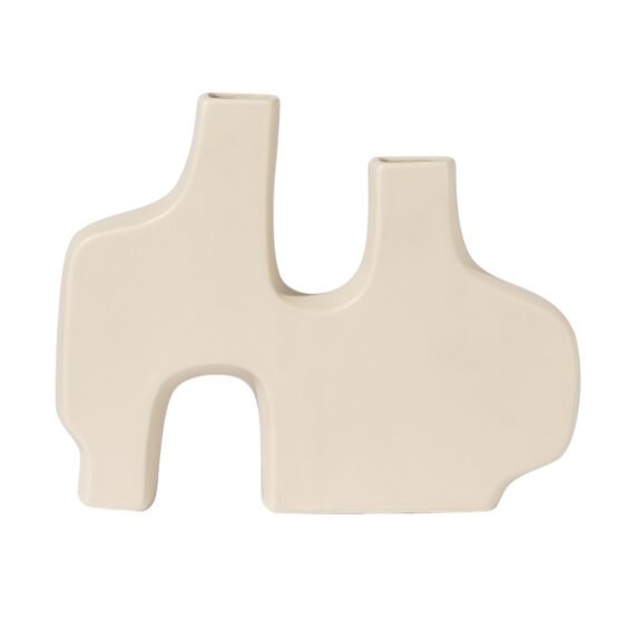 Abstract Duo 11.5 x 9 Inch Tall Matte Cream Ceramic Vase - Image 10