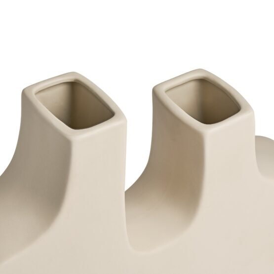 Abstract Duo 11.5 x 9 Inch Tall Matte Cream Ceramic Vase - Image 2