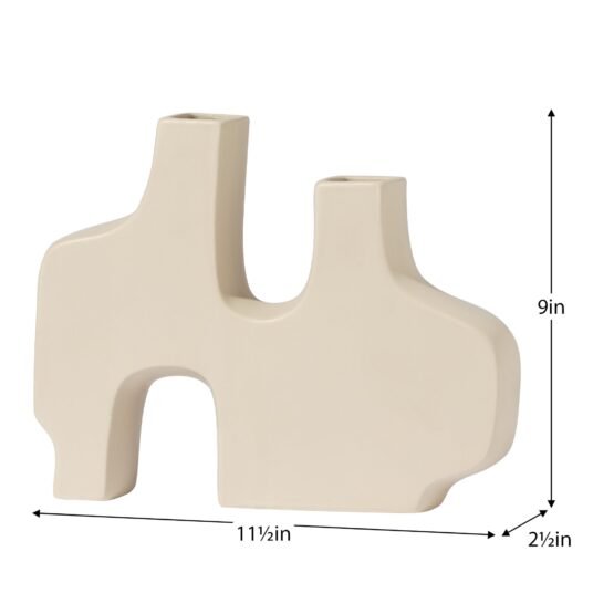 Abstract Duo 11.5 x 9 Inch Tall Matte Cream Ceramic Vase - Image 4
