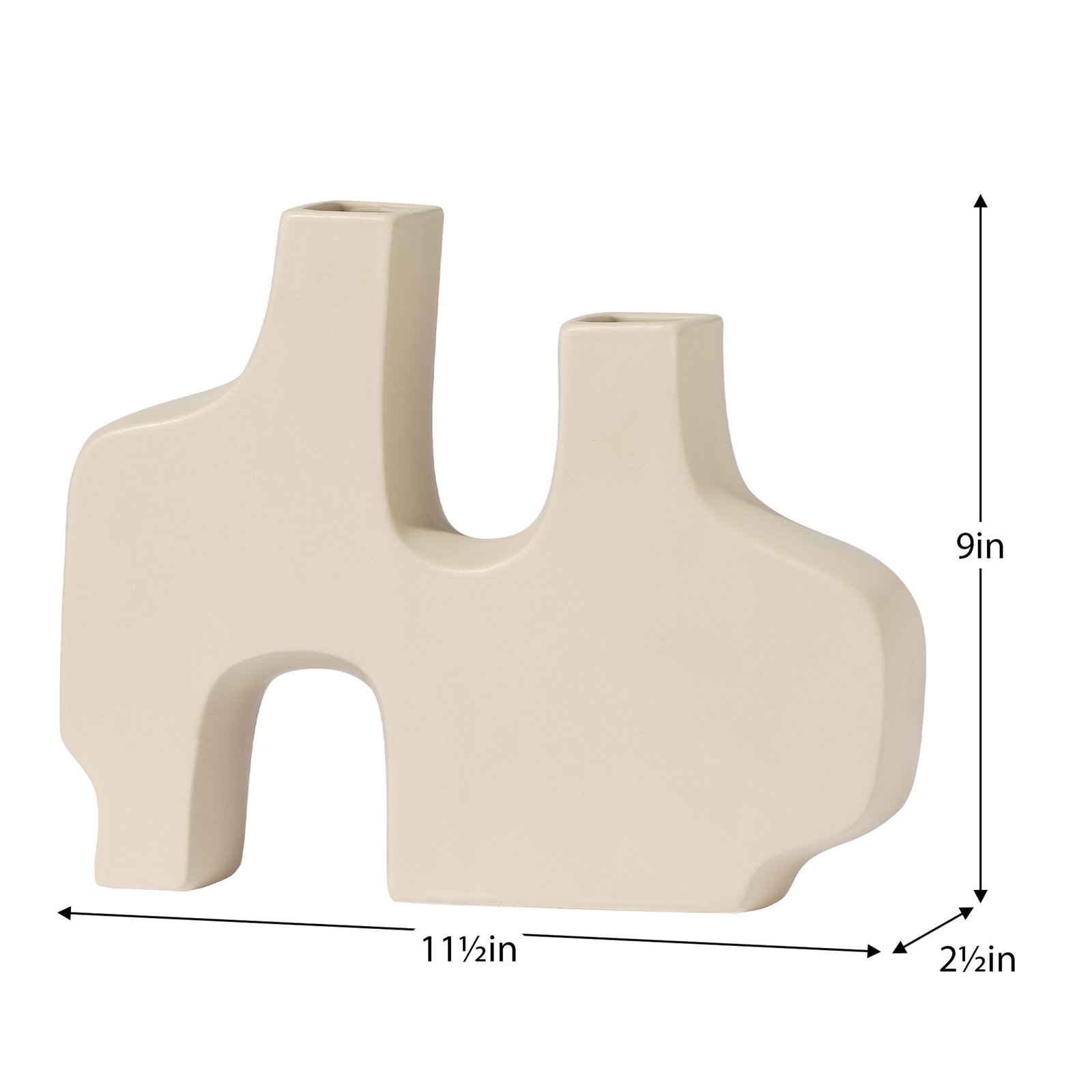 Abstract Duo 11.5 x 9 Inch Tall Matte Cream Ceramic Vase - Image 4
