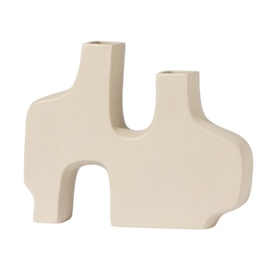Abstract Duo 11.5 x 9 Inch Tall Matte Cream Ceramic Vase