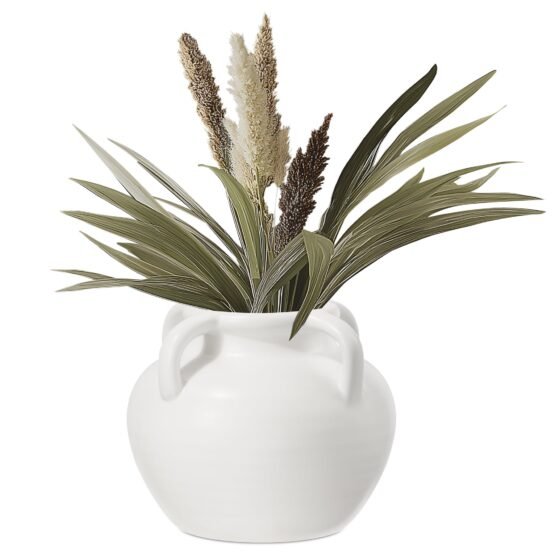 Capri Four Handle 6 Inch Tall Ceramic Pot Urn Vase - Matte White - Image 7