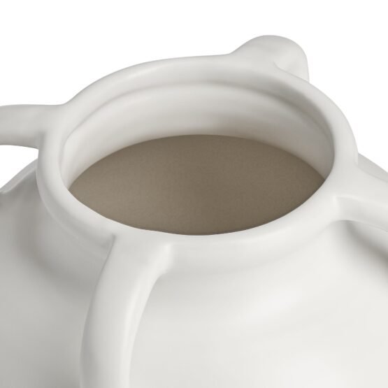 Capri Four Handle 6 Inch Tall Ceramic Pot Urn Vase - Matte White - Image 8