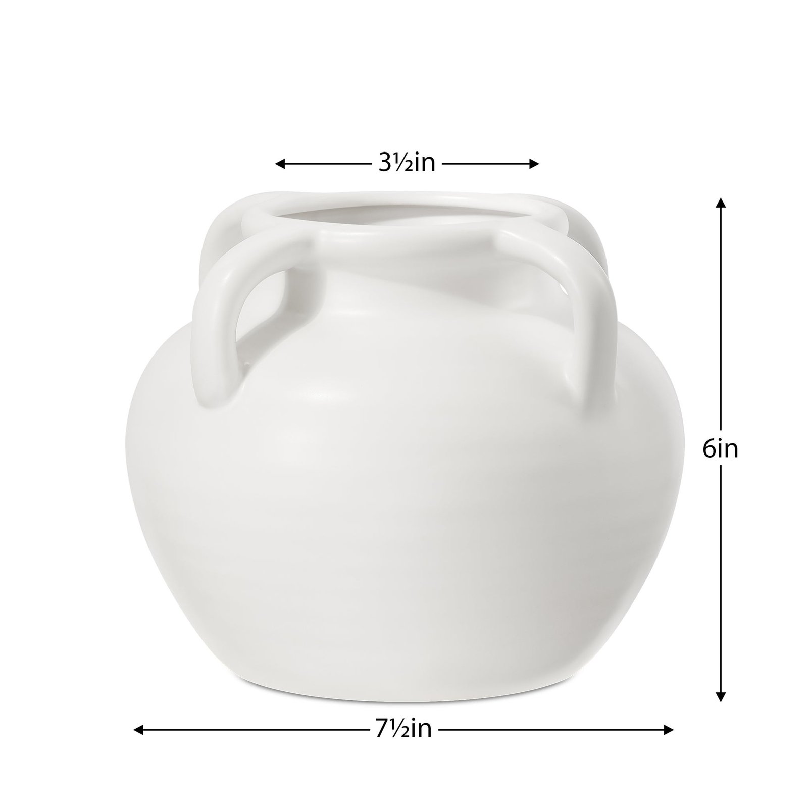 Capri Four Handle 6 Inch Tall Ceramic Pot Urn Vase - Matte White - Image 3