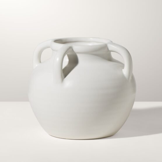 Capri Four Handle 6 Inch Tall Ceramic Pot Urn Vase - Matte White - Image 5