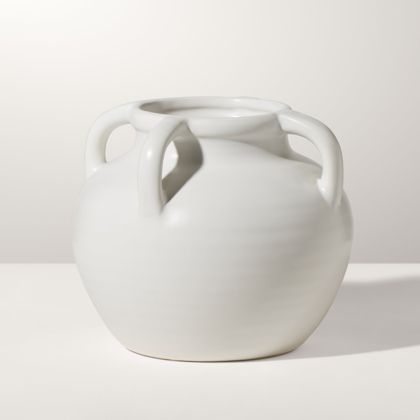 Capri Four Handle 6 Inch Tall Ceramic Pot Urn Vase - Matte White - Image 5