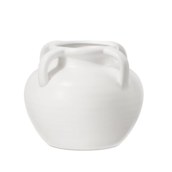 Capri Four Handle 6 Inch Tall Ceramic Pot Urn Vase - Matte White
