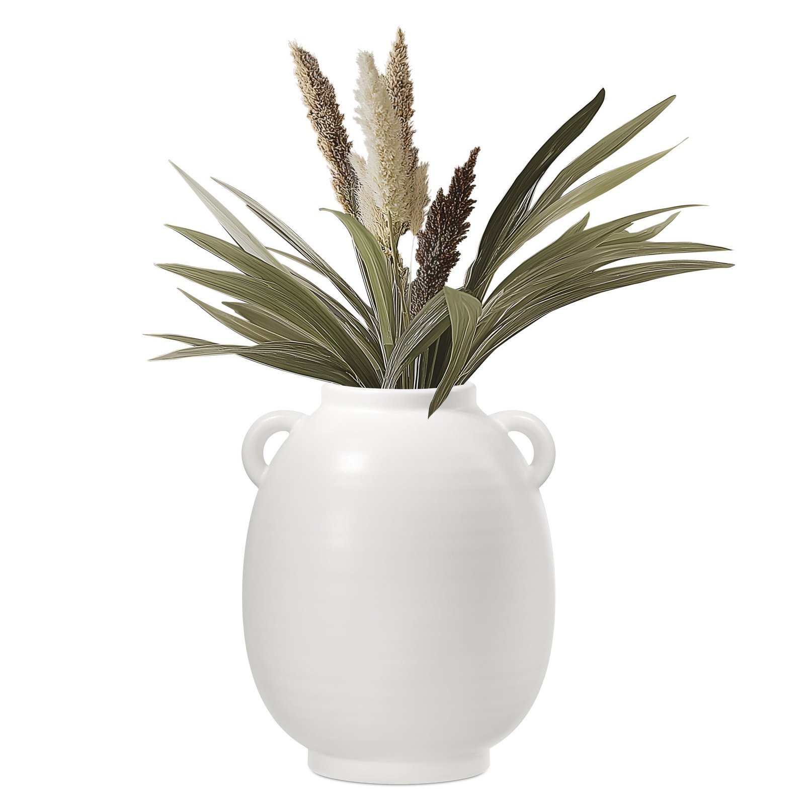 Capri Double Handle 9 Inch Tall Ceramic Oval Urn Vase - Matte White - Image 8