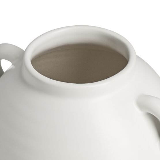 Capri Double Handle 9 Inch Tall Ceramic Oval Urn Vase - Matte White - Image 2