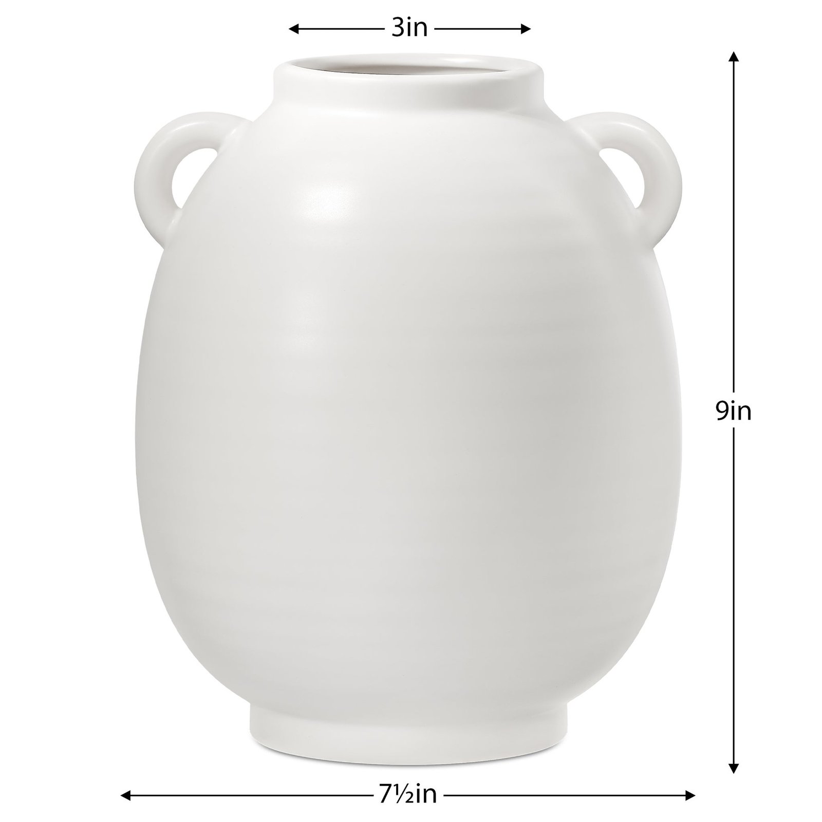 Capri Double Handle 9 Inch Tall Ceramic Oval Urn Vase - Matte White - Image 4