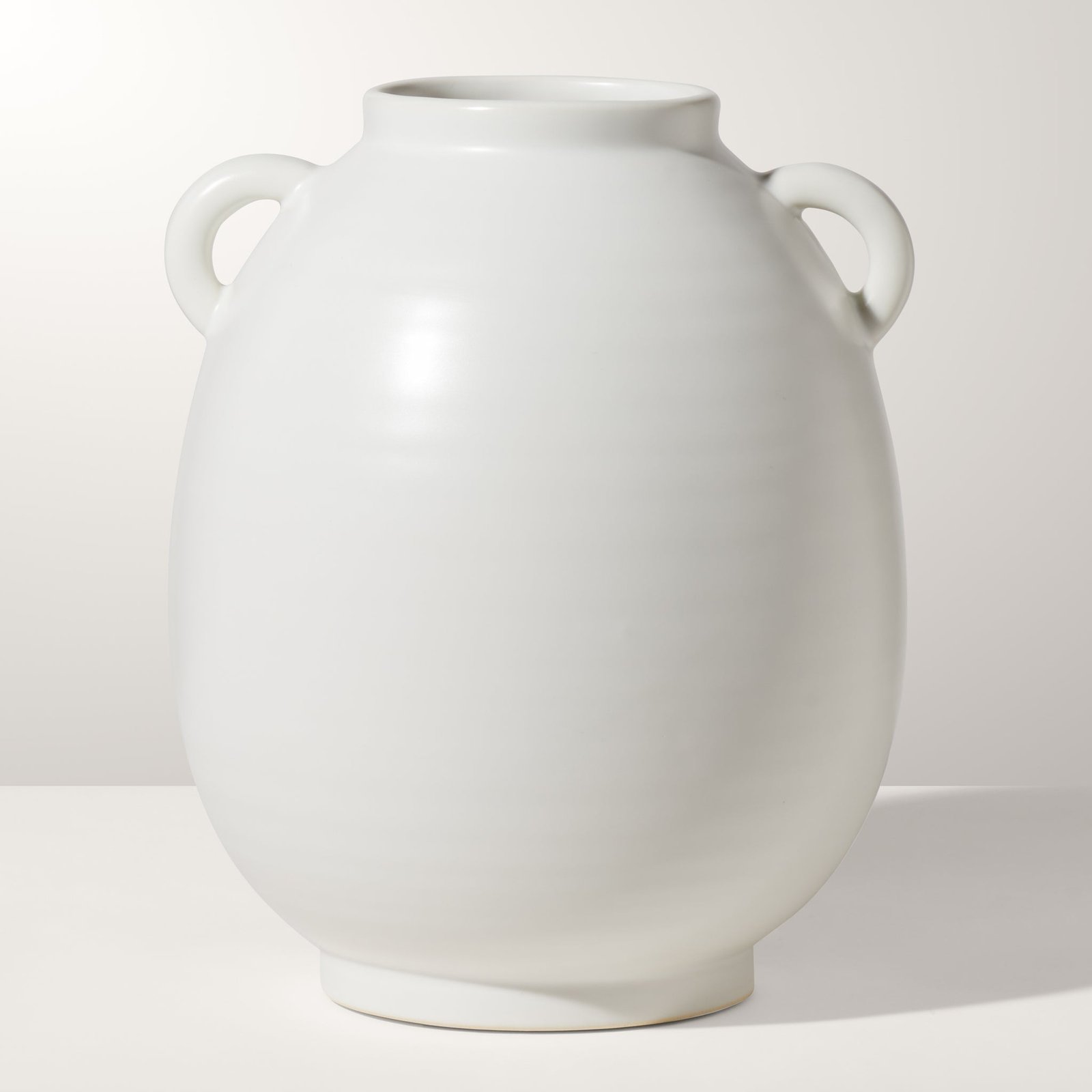 Capri Double Handle 9 Inch Tall Ceramic Oval Urn Vase - Matte White - Image 6