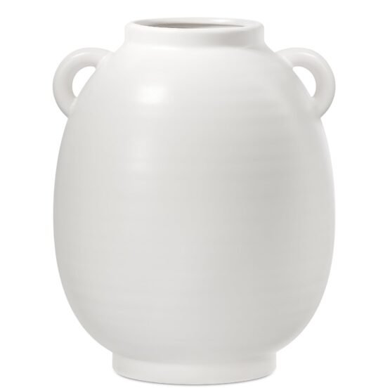 Capri Double Handle 9 Inch Tall Ceramic Oval Urn Vase - Matte White