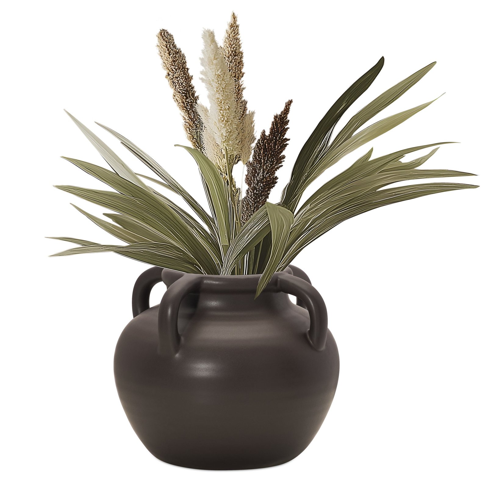 Capri Four Handle 6 Inch Tall Ceramic Pot Urn Vase - Matte Brown - Image 7