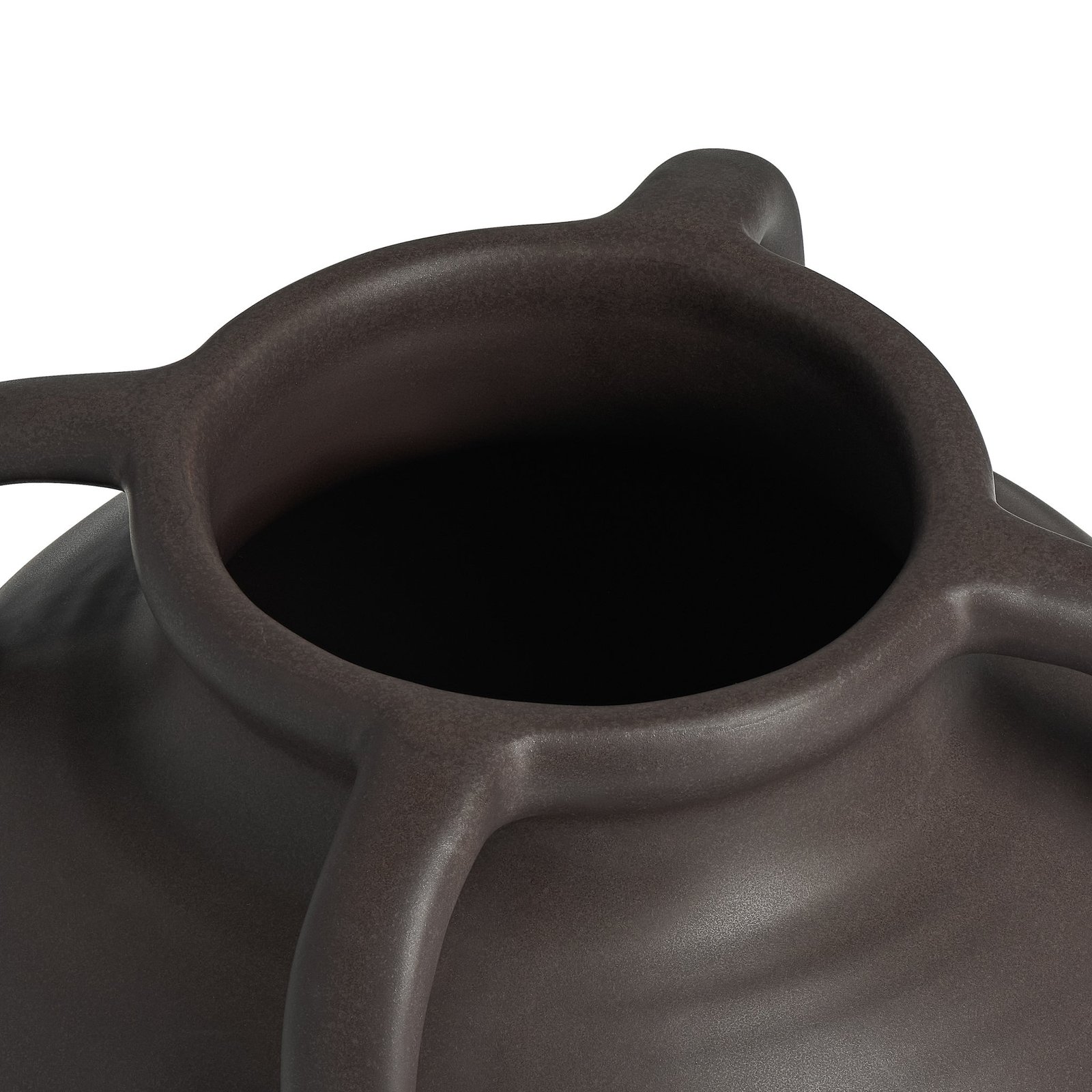 Capri Four Handle 6 Inch Tall Ceramic Pot Urn Vase - Matte Brown - Image 8
