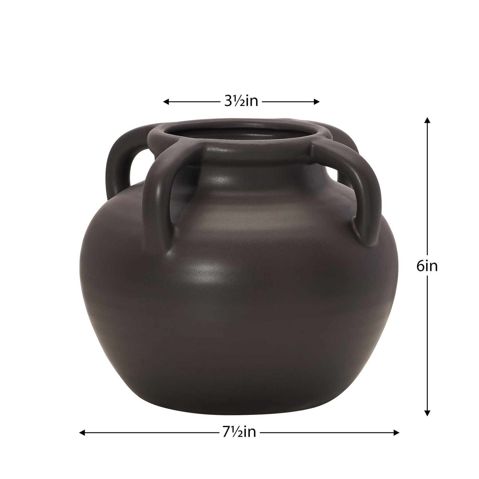 Capri Four Handle 6 Inch Tall Ceramic Pot Urn Vase - Matte Brown - Image 3