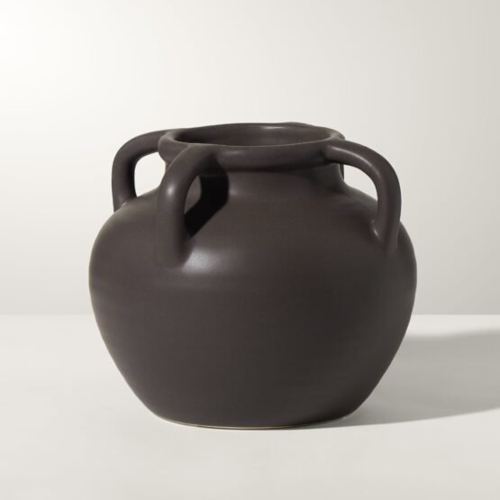 Capri Four Handle 6 Inch Tall Ceramic Pot Urn Vase - Matte Brown - Image 5