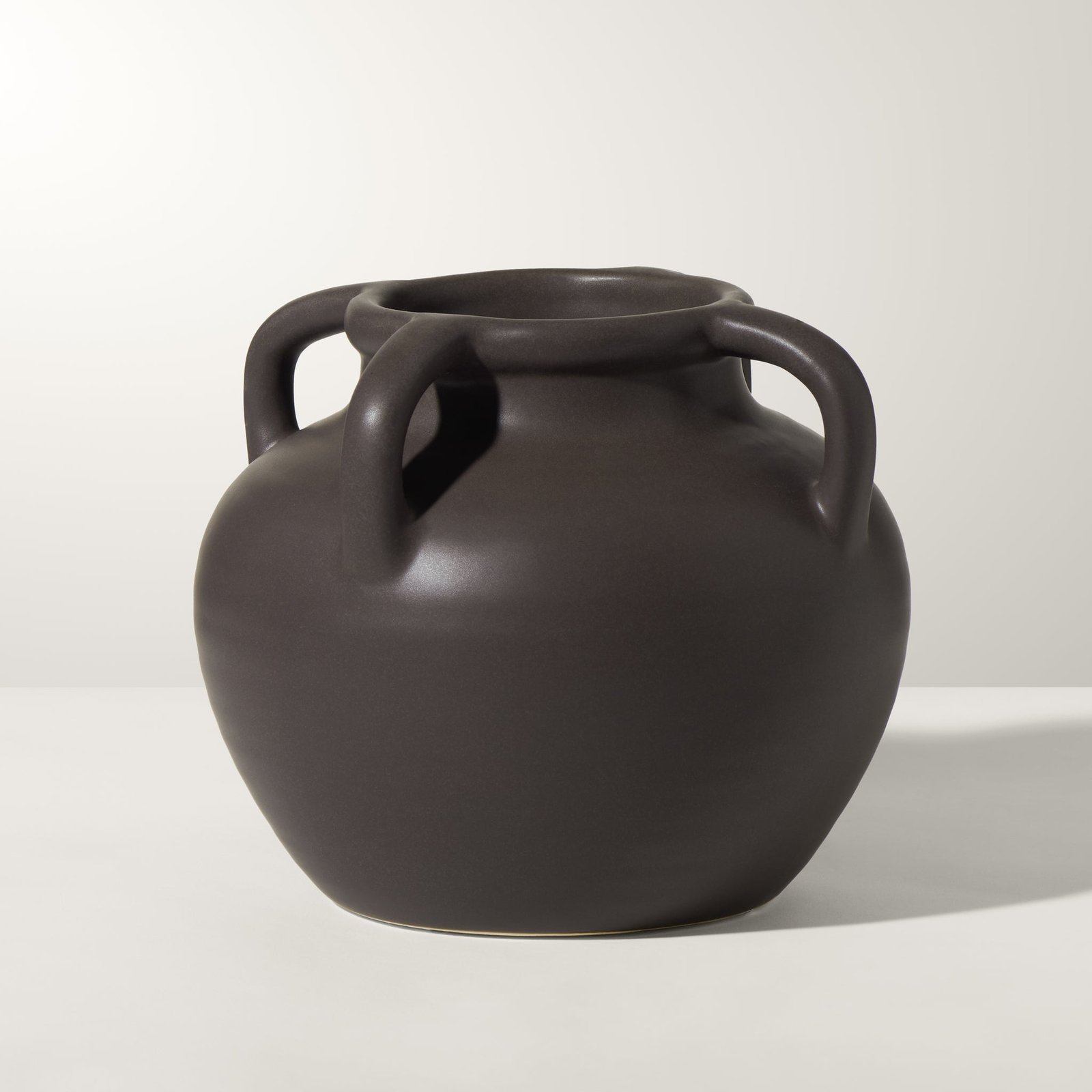 Capri Four Handle 6 Inch Tall Ceramic Pot Urn Vase - Matte Brown - Image 5