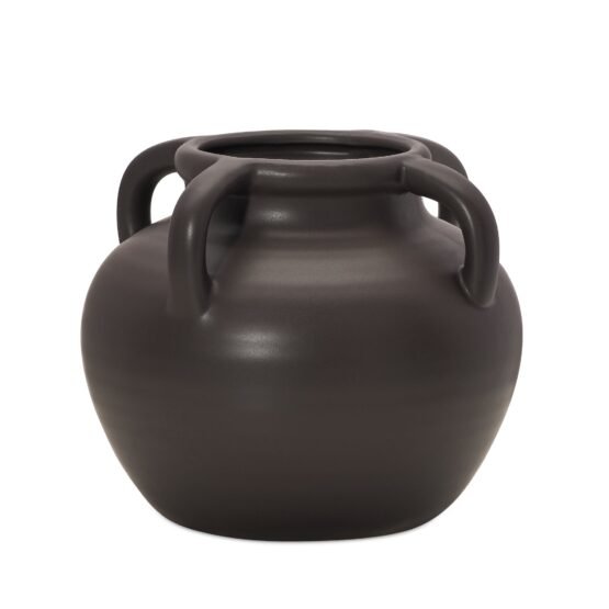 Capri Four Handle 6 Inch Tall Ceramic Pot Urn Vase - Matte Brown