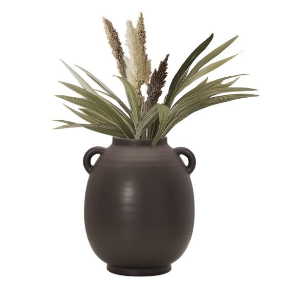 Capri Double Handle 9 Inch Tall Ceramic Oval Urn Vase - Matte Brown - Image 8