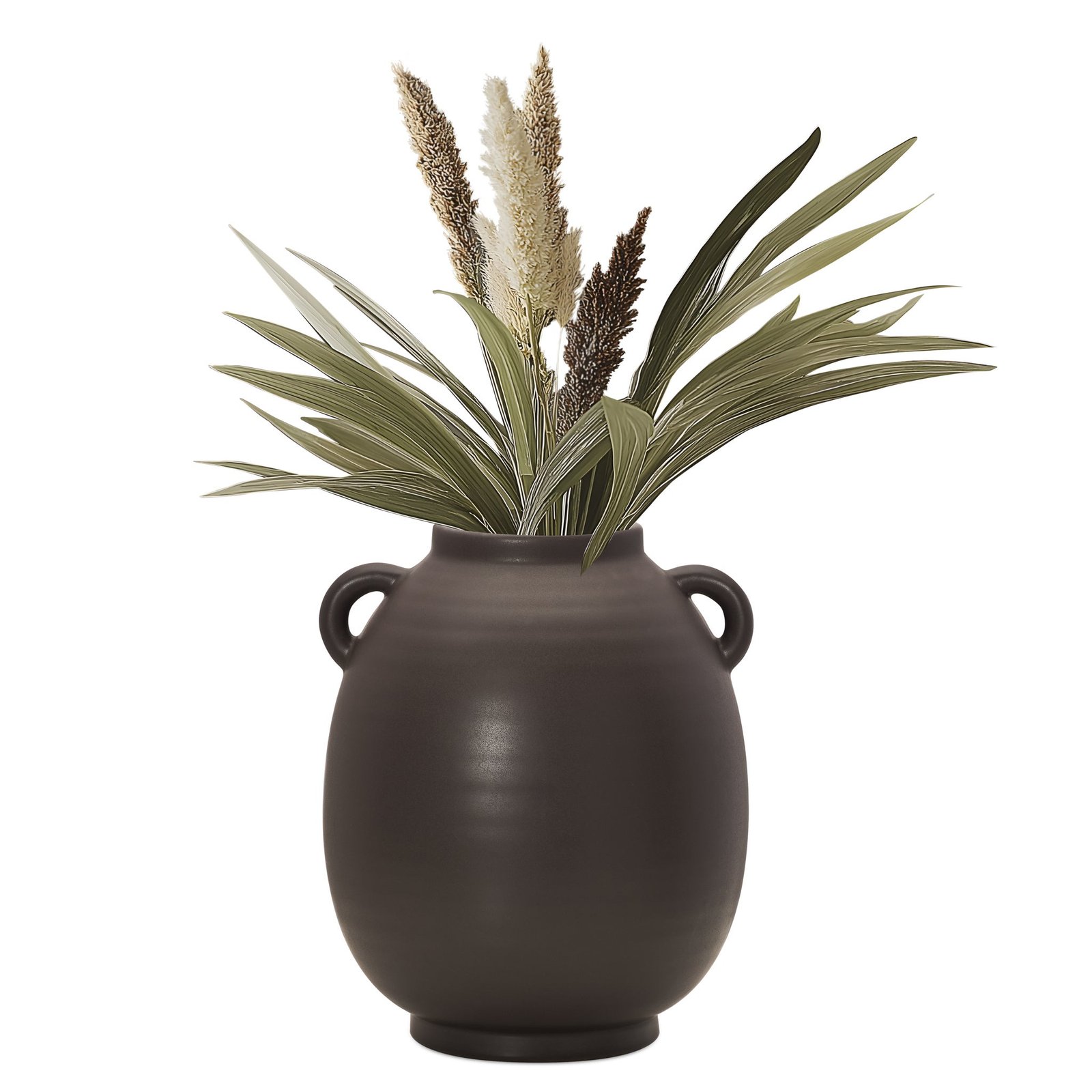 Capri Double Handle 9 Inch Tall Ceramic Oval Urn Vase - Matte Brown - Image 8