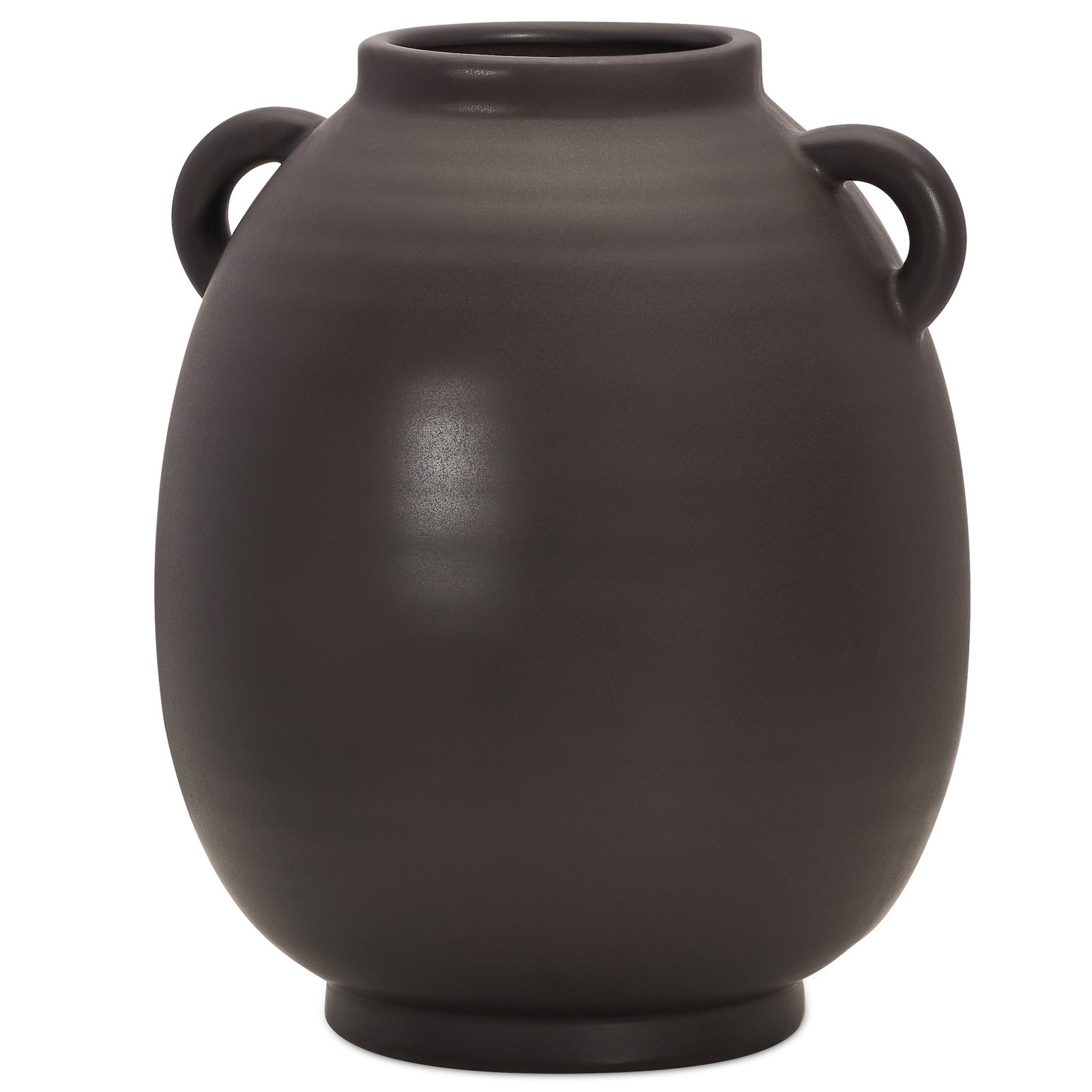 Capri Double Handle 9 Inch Tall Ceramic Oval Urn Vase - Matte Brown - Image 9