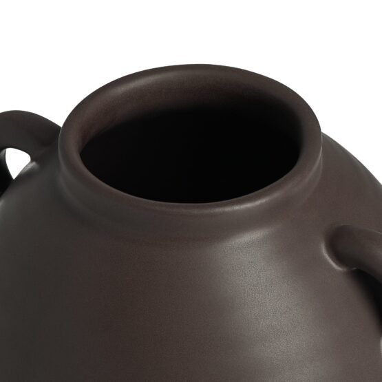 Capri Double Handle 9 Inch Tall Ceramic Oval Urn Vase - Matte Brown - Image 2