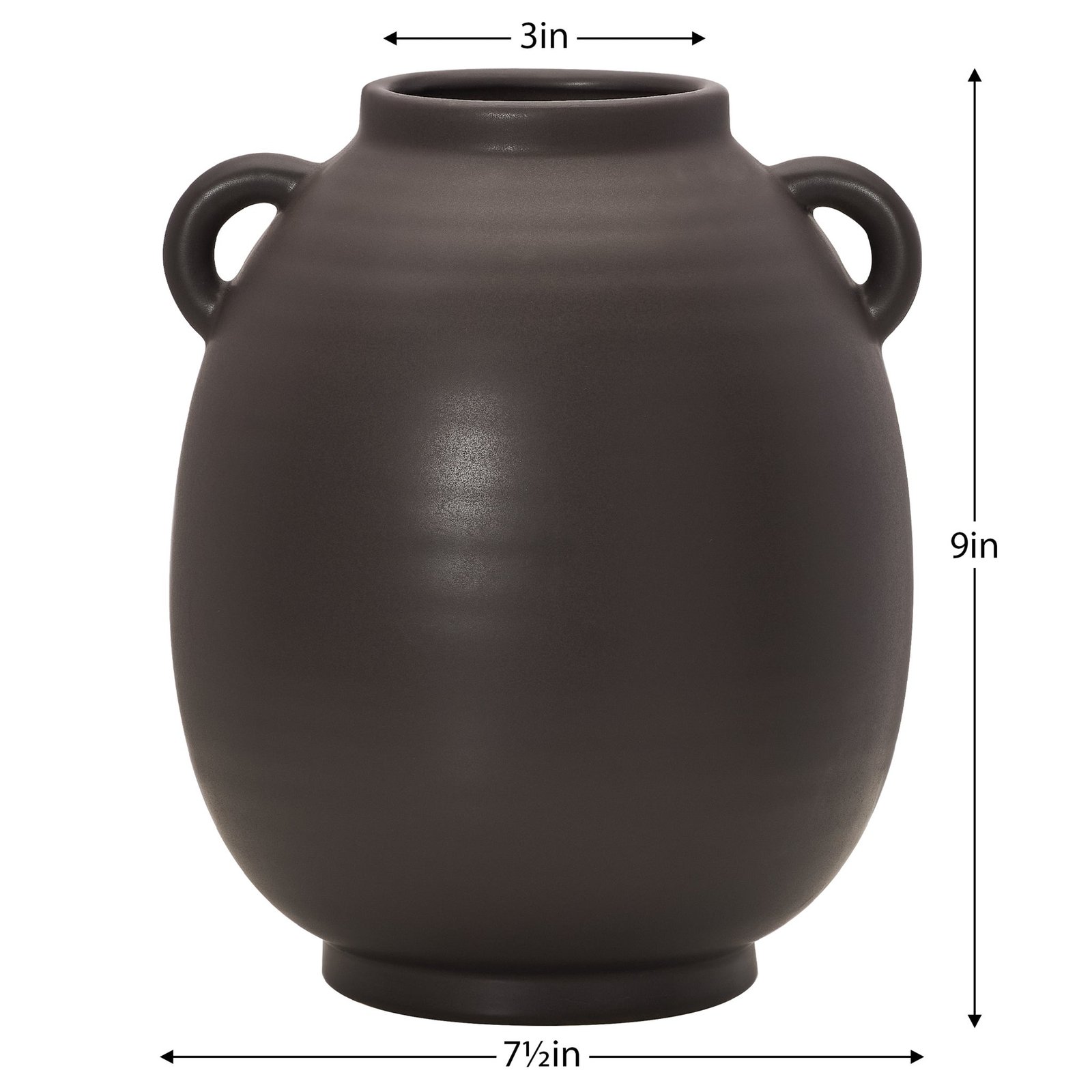 Capri Double Handle 9 Inch Tall Ceramic Oval Urn Vase - Matte Brown - Image 4