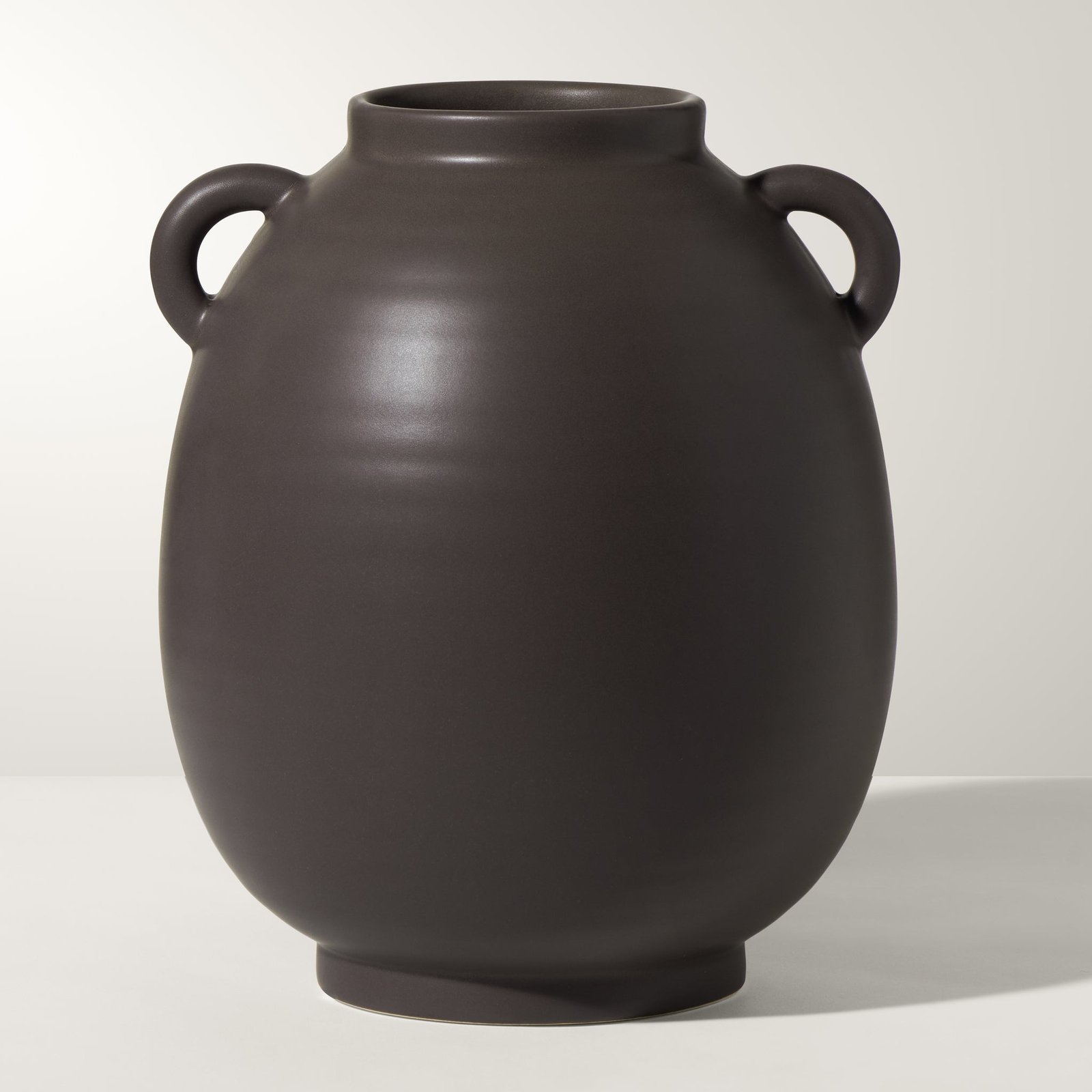 Capri Double Handle 9 Inch Tall Ceramic Oval Urn Vase - Matte Brown - Image 6